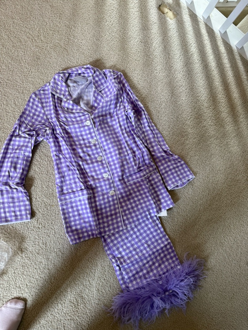 Sleeper Purple Gingham Pajama Set with Feathers Small